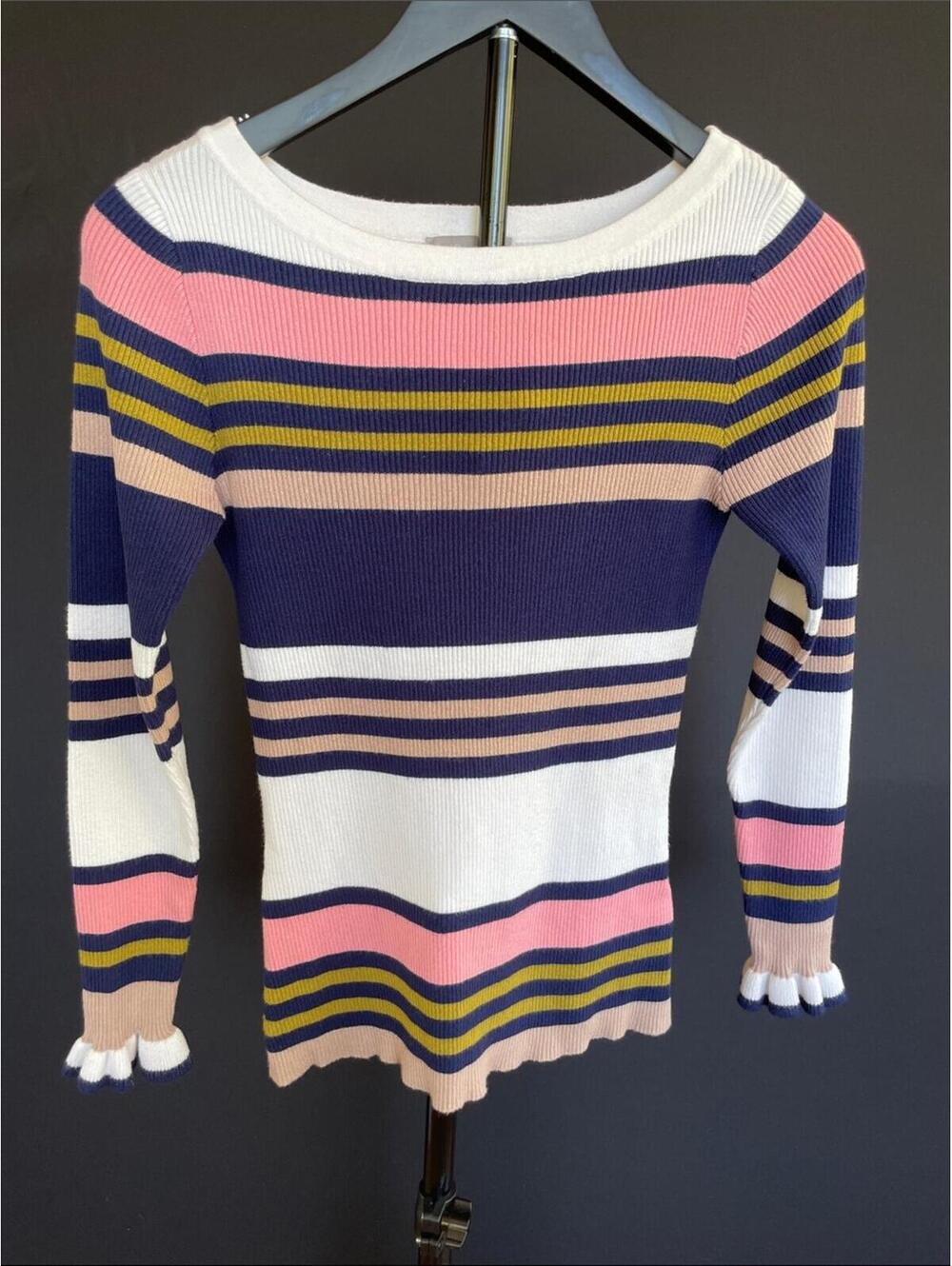 Evolution by Cyrus Striped Rib Knit Boatneck Top Sweater XS